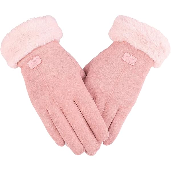 Amazon.com: Kaupuar Aesthetic Pink Leather Winter Gloves for